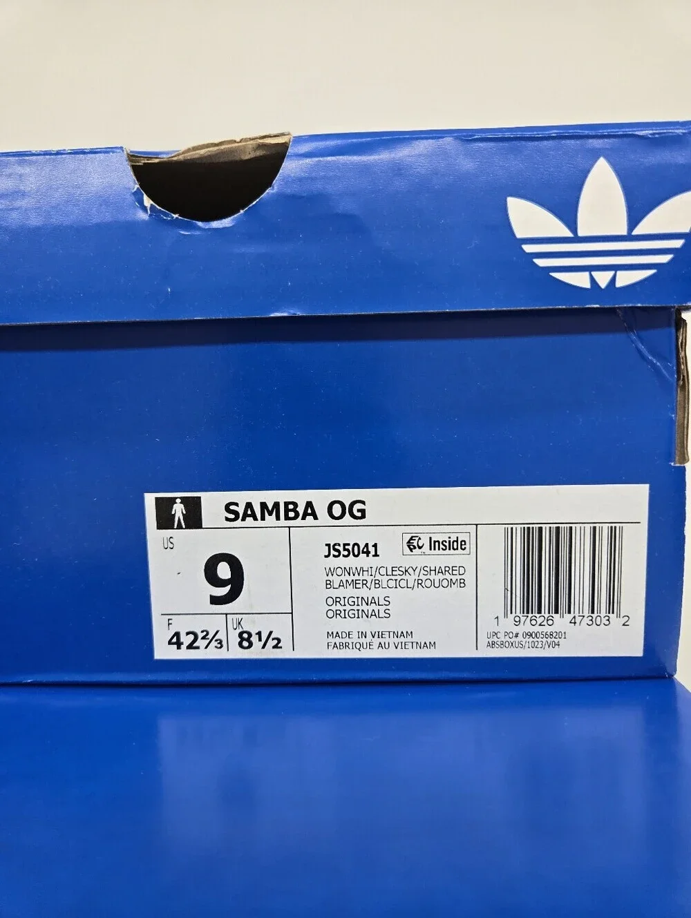 adidas Men's Samba OG JS5041 Wonder White Clear Sky Shadow Red Shoes Size 9